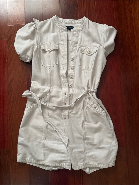 Sanctuary Dresses & Skirts - Sanctuary White Short-Sleeve Button Romper Dress with Tie Waist